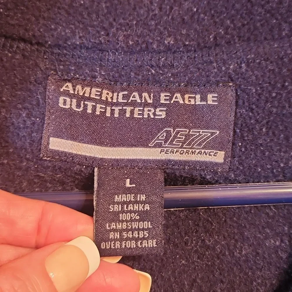 Vintage American Eagle 100% Lambs Wool Mock Meck Quarter Zip Sweater Large Blue